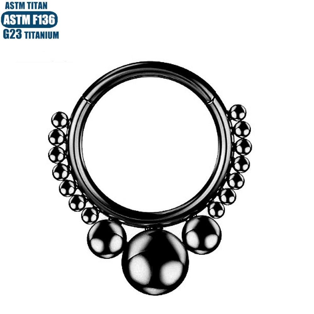 F136 Titanium Alloy Hoop Nose Ring with External Welded Beads, Body Piercing Nose Jewelry, Closed Ear Cartilage Stud, Fashionable Geometric Design - Image 4