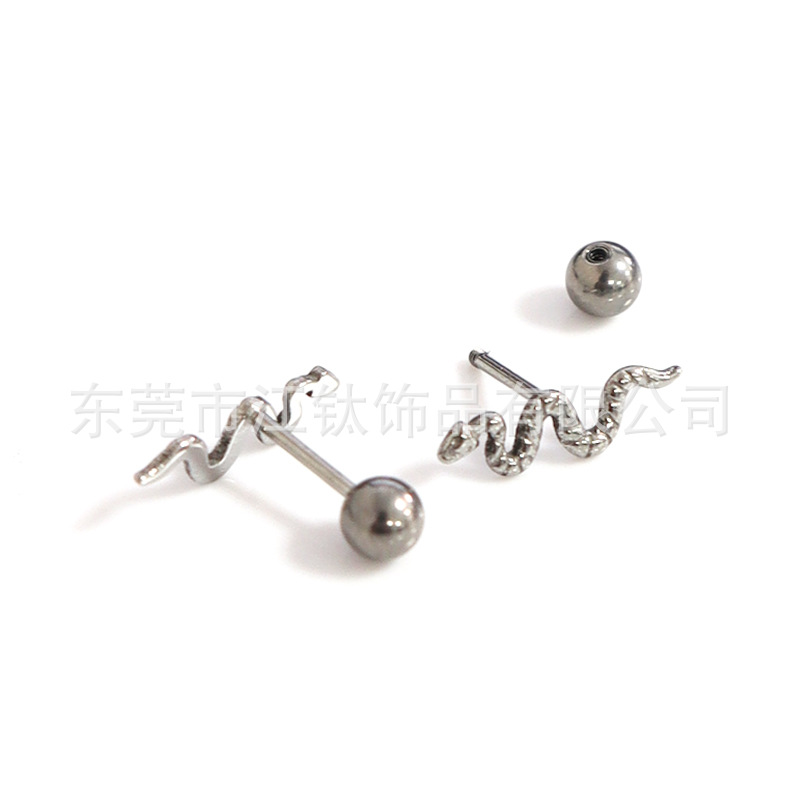 F136 Titanium Ear Studs Snake-Shaped Ball Earrings Cross-Border Hot Sale G23 Titanium Alloy Body Piercing Ear Bone Nails - Image 2