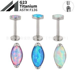 F136 Titanium Marquise Bezel Opal Lip Stud Earring Bone Stud G23 Titanium Alloy Body Piercing Jewelry