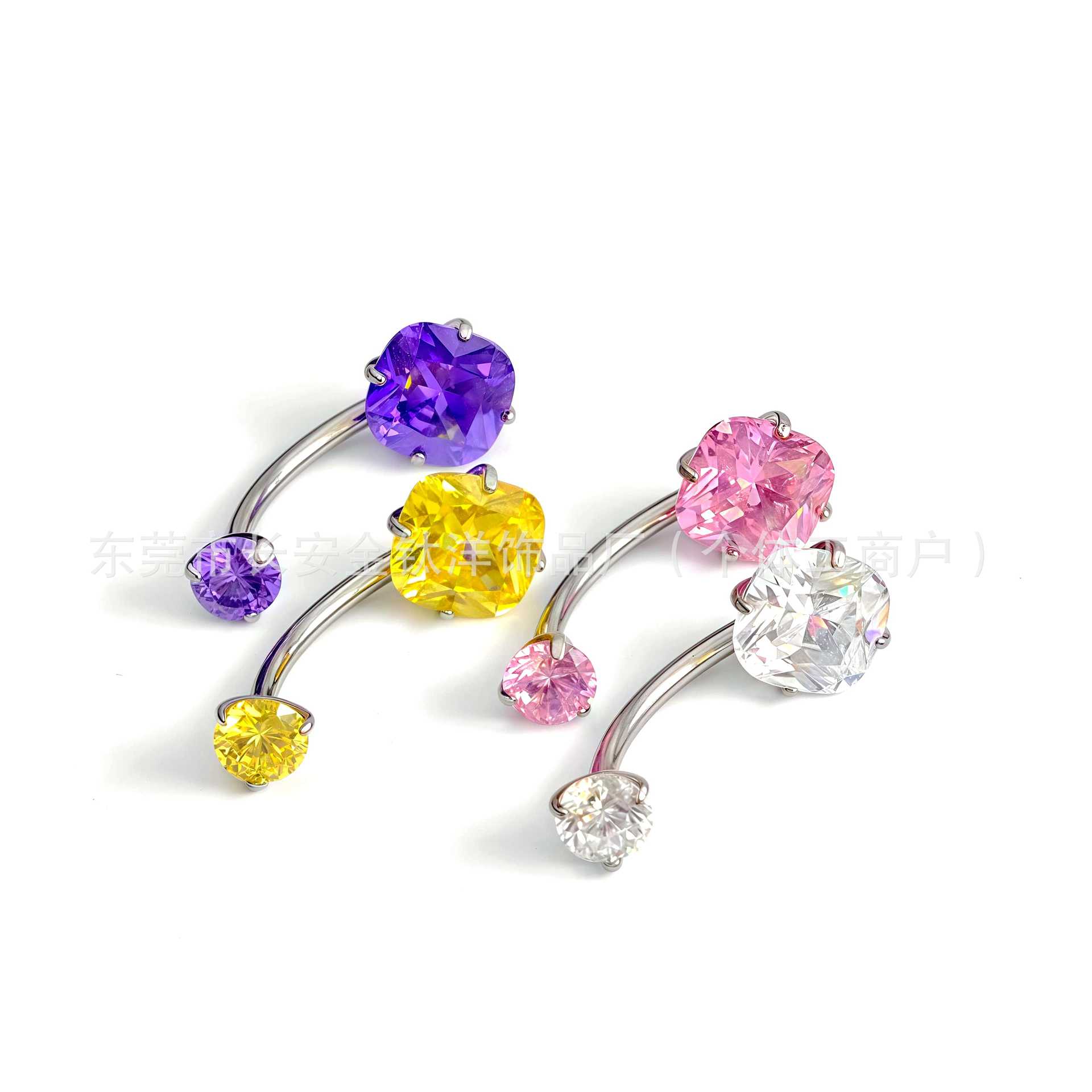F136 Titanium Internal Thread Double-Ended Fat Square Zirconium Curved Rod Navel Ring G23 Titanium Alloy Body Piercing Jewelry - Image 3