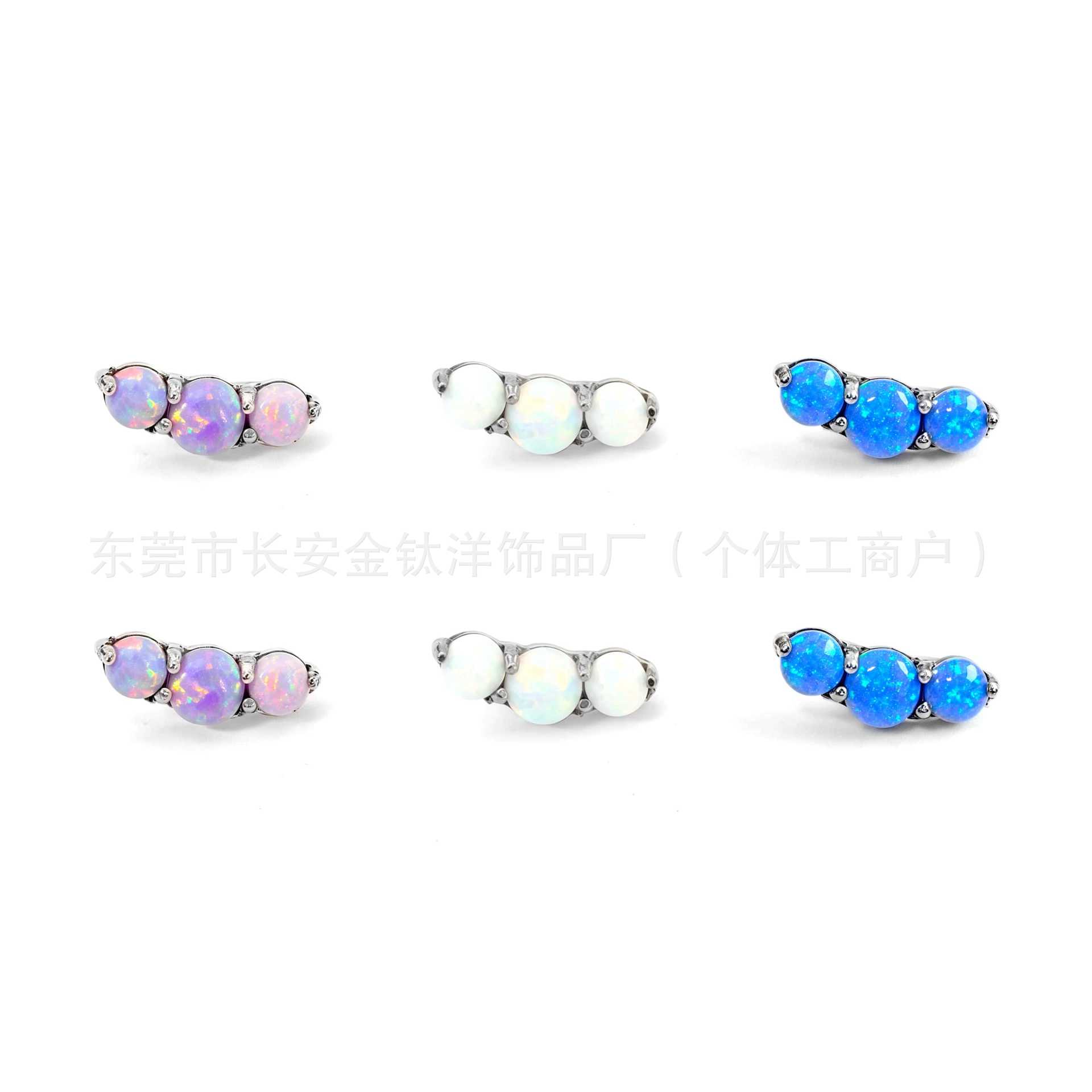 F136 Titanium Three Opal Candy Earrings, Nose Nails, Lip Nails, Cochlear Nails, Ear Bone Nails, G23 Titanium Alloy Piercing Jewelry - Image 5