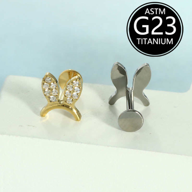 Titanium Lip Piercing Labret Stud with Cute Animal Zircon Ear Bone Nail 6-10mm Available - Image 4