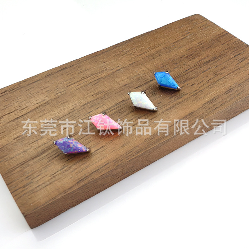G23 Titanium Ear Bone Nail Opal Rhombus Inlaid Zircon Cross-Border Body Piercing Jewelry Ear Nail - Image 4