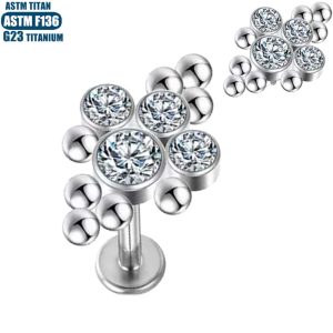 G23 Titanium Wholesale Lip Ring CZ Welding Bead Thread Inner Tooth Body Piercing Jewelry Tragus Cartilage Ring Lip Nail