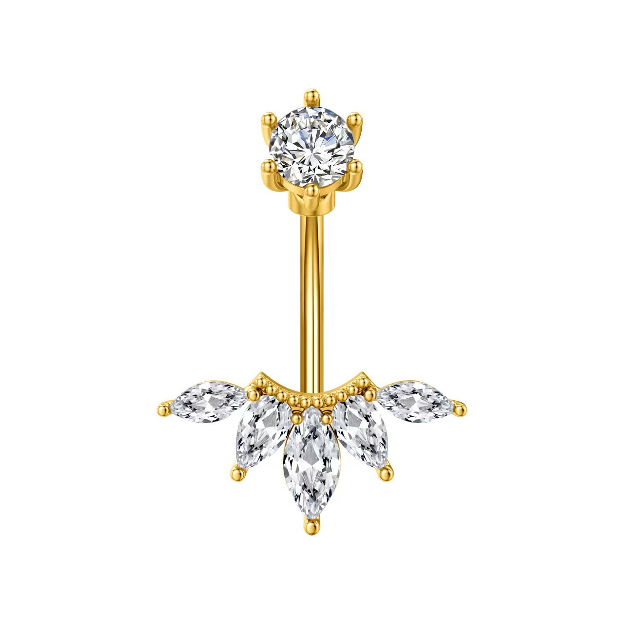 Fashion High Sense Zircon Belly Button Ring Copper Gold Plated Flower Navel Piercing Jewelry Wholesale - Image 3