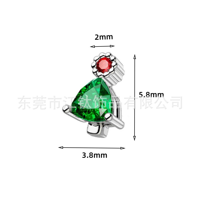 Christmas Tree Gold Green G23 Titanium Ear Bone Stud Cartilage Piercing Jewelry - Image 3