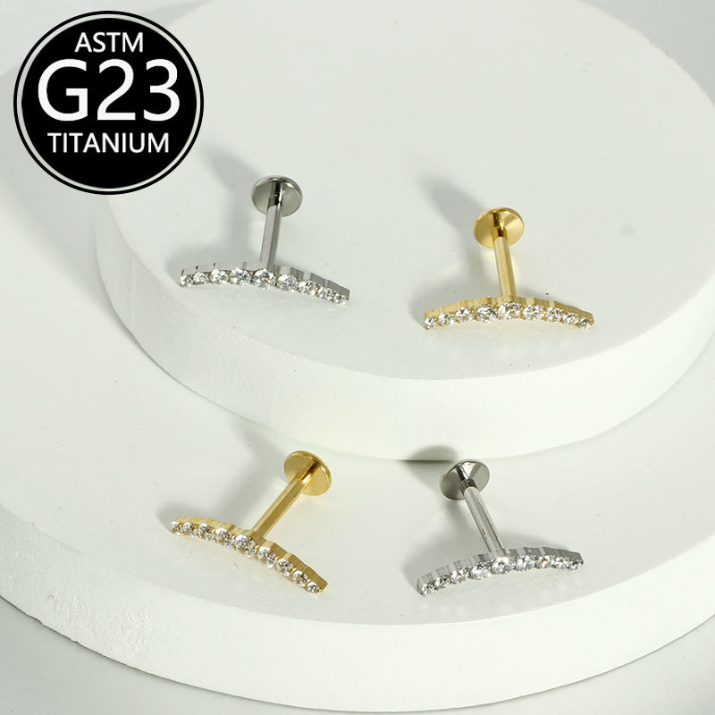 G23 Titanium Elegant Sickle-Shaped Zircon Lip Stud 16g Cartilage Stud Body Piercing Jewelry - Image 2
