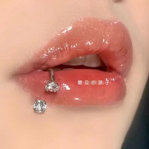 Blue Zircon Internally Threaded Horseshoe Lip Ring 12mm 1.2mm 316L Surgical Steel Lip Piercing Jewelry