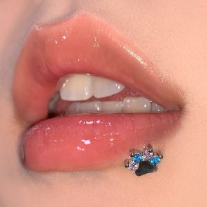 Sparkling Diamond Paw Lip Studs - Cute Dog Cat Bear Paw Internally Threaded Labret, 3 Colors, 316L Surgical Steel Lip Piercing Jewelry