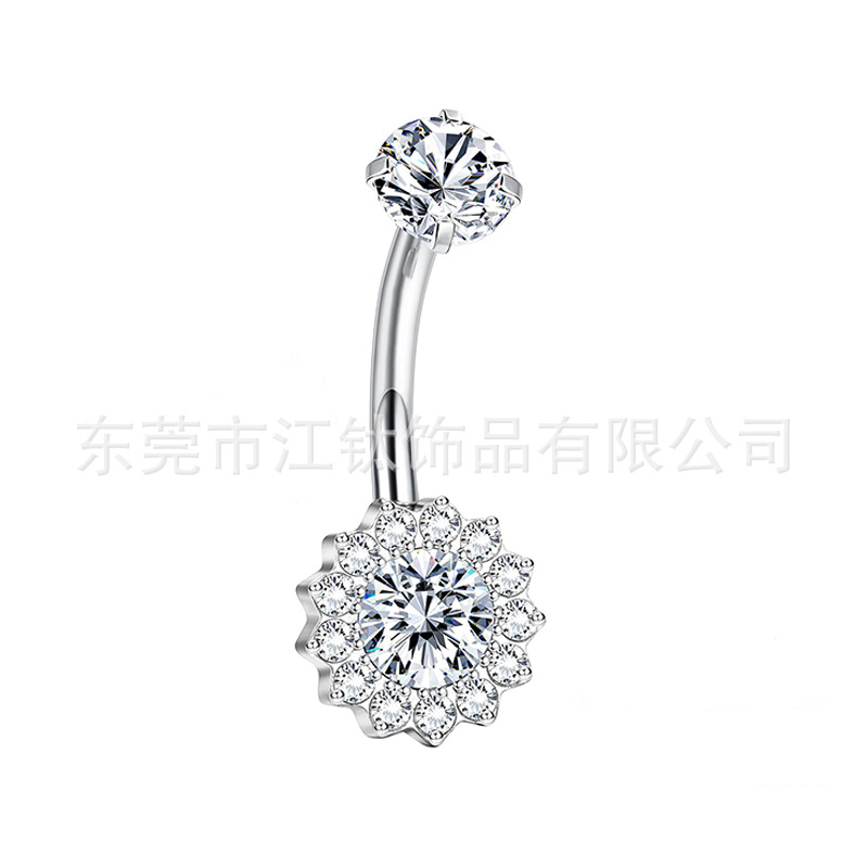 G23 Titanium Belly Button Ring Sunflower Inlaid Stone Cross Piercing Jewelry - Image 5