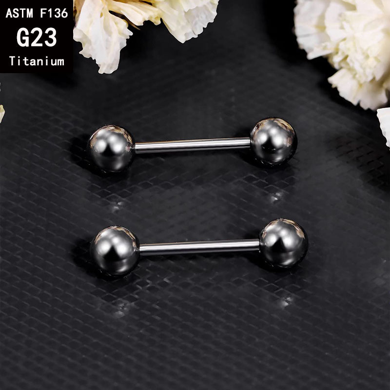 G23 Titanium Internally Threaded Tongue Barbell Double Round Ball Straight Bar Tongue Ring F136 Alloy Piercing Jewelry - Image 3