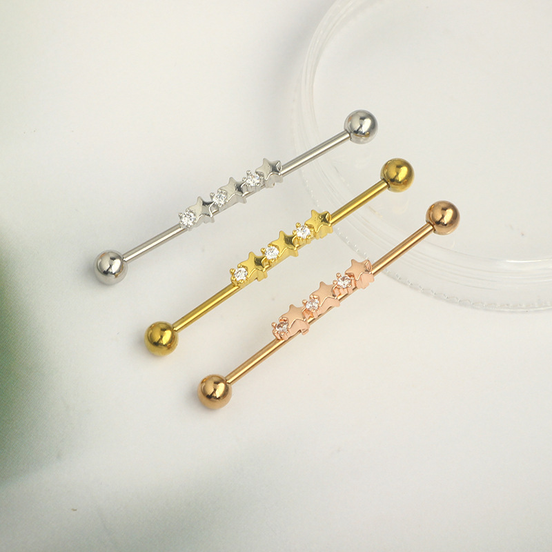 Stainless Steel Star Zircon Long Rod Industrial Stud Earring Punk Ear Bone Piercing Jewelry - Image 3