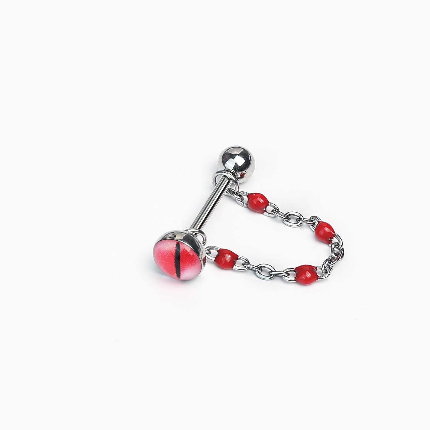 Slightly Tipsy Red Gradient Chain Tongue Barbell, 316L Surgical Steel Externally Threaded Tongue Piercing Jewelry for Party Lovers - Image 2