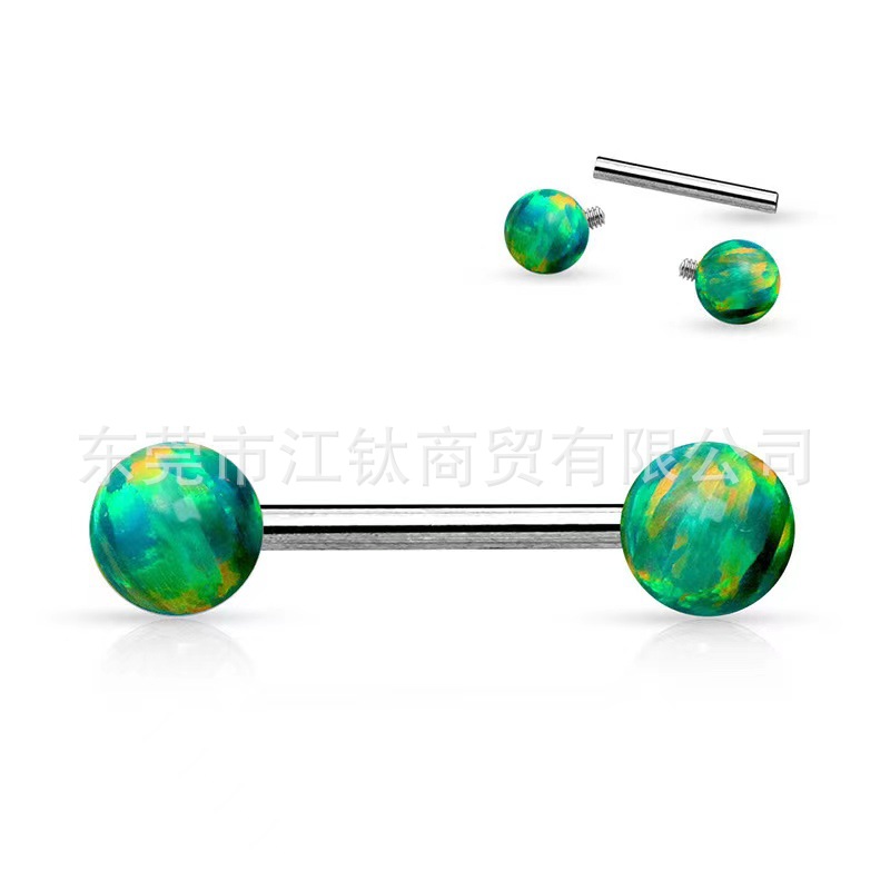 G23 Titanium Alloy Opal Ear Cartilage Stud 14g Internally Threaded Barbell Tongue Stud Ear Stud 1.2 External Spiral Double Ball Simple Design - Image 5