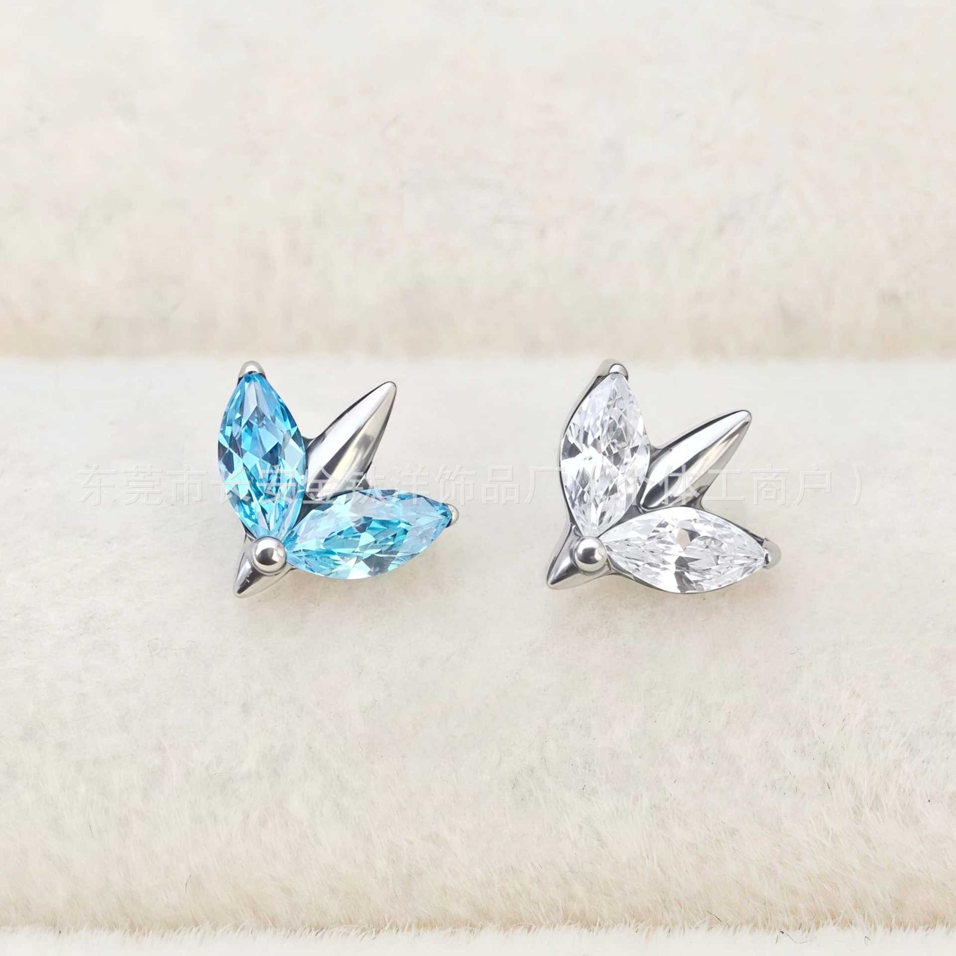 F136 Titanium Double Marquise Small Airplane-Shaped Ear Studs, Zircon Lip Studs, Nose Studs, Ear Cartilage Studs, G23 Titanium Alloy Piercing Jewelry - Image 4