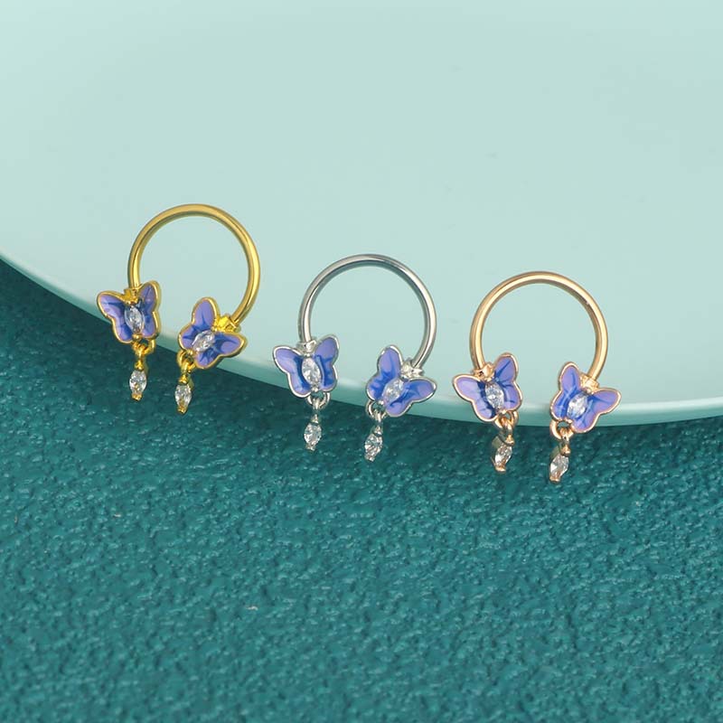 Stainless Steel Butterfly Nose Ring Hoop - 18K Gold Plated C Shaped Septum Piercing Jewelry for Women Men - Image 2