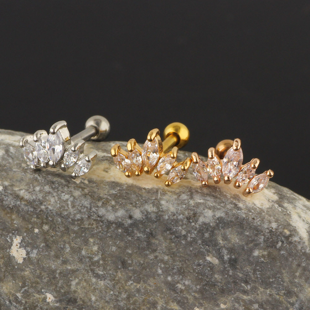 5 PCs Zircon Fashion Stainless Steel Women's Ear Bone Nail Screw Earrings Piercing Jewelry Ear Stud Earrings - Image 4