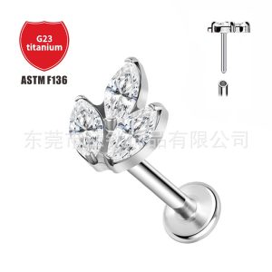 F136 Titanium Inlaid Horse Eye Ear Stud Labret Lip Piercing 5A Zircon G23 Titanium Alloy Body Jewelry