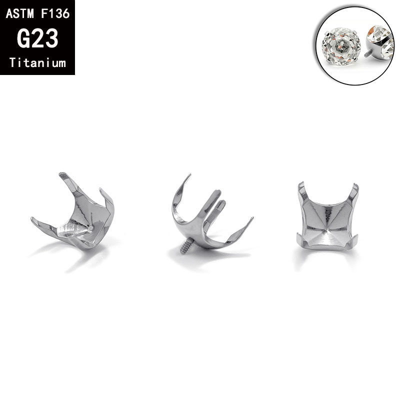 G23 Titanium Rose Cut Round Bottom Four-Prong Earring - Flat Back Labret Stud for Ear Lip Nose Piercing - Image 2