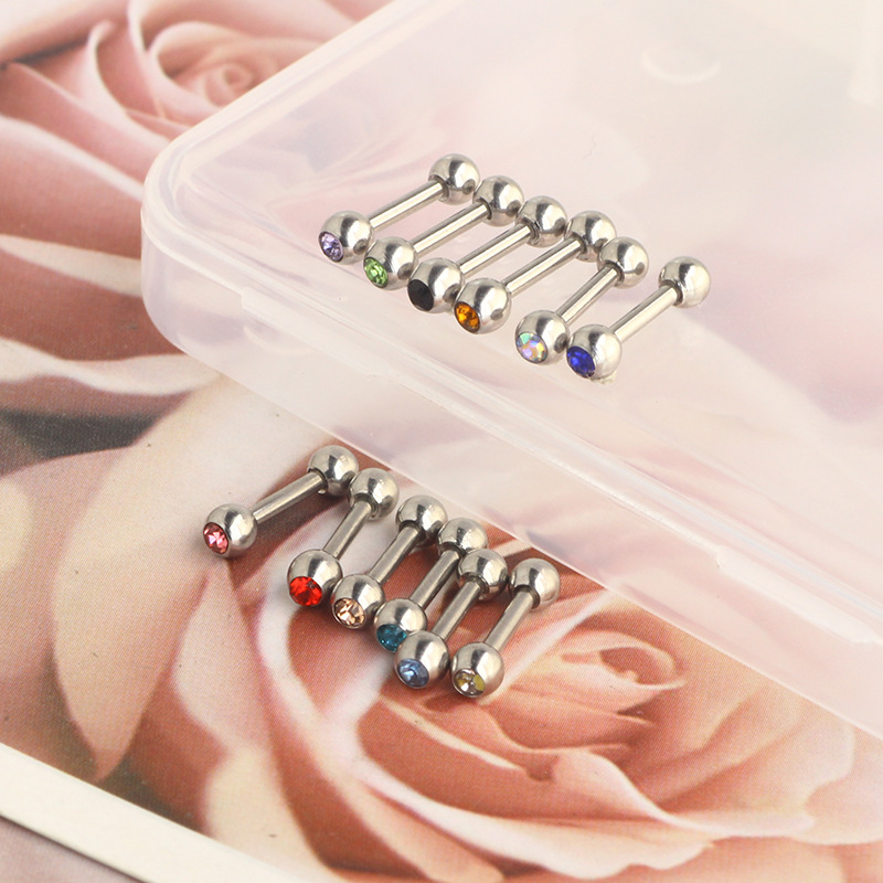 Stainless Steel Single Head Rhinestone Star Ear Stud Cartilage Piercing Jewelry 1.2*6*3 Straight Rod - Image 2