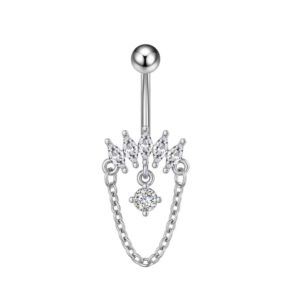 Heart Shaped Stainless Steel Zircon Belly Button Ring Dangle Navel Chain Butterfly Horseshoe Navel Jewelry 2025 Spring - Image 2