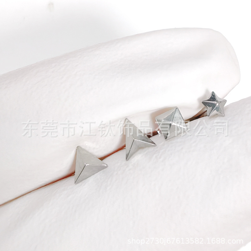 G23 Titanium Triangular Square Ear Cartilage Stud - Gold with Diamond - ASTM F136 - 1.2x12mm - Image 3