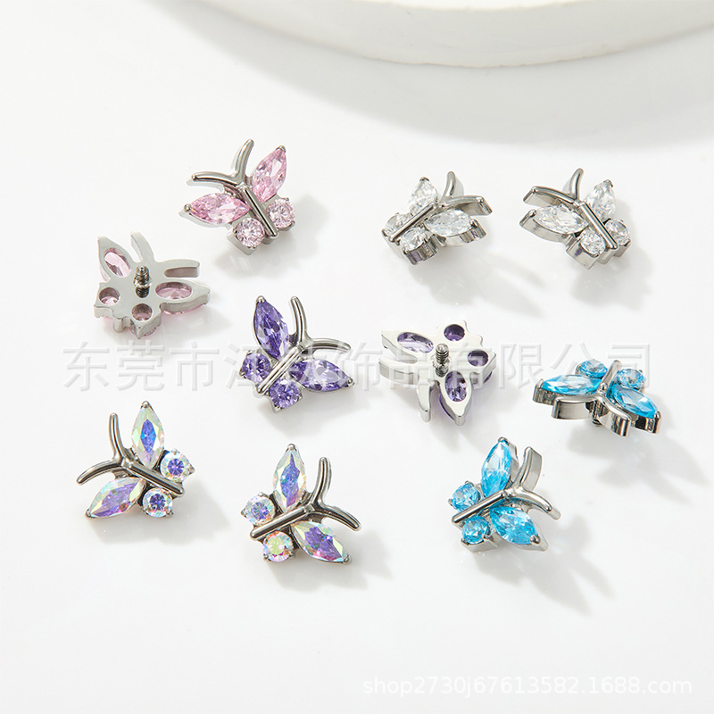 G23 Titanium Alloy Butterfly Ear Bone Nail - F136 Titanium Ear Nail with Zircon Butterfly Lip Nail - Image 3