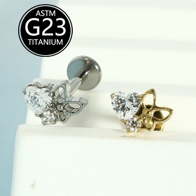G23 Titanium Heart Lip Piercing Jewelry with Zircon - Labret Stud Cartilage Ear Bone Nail Wholesale - Image 5