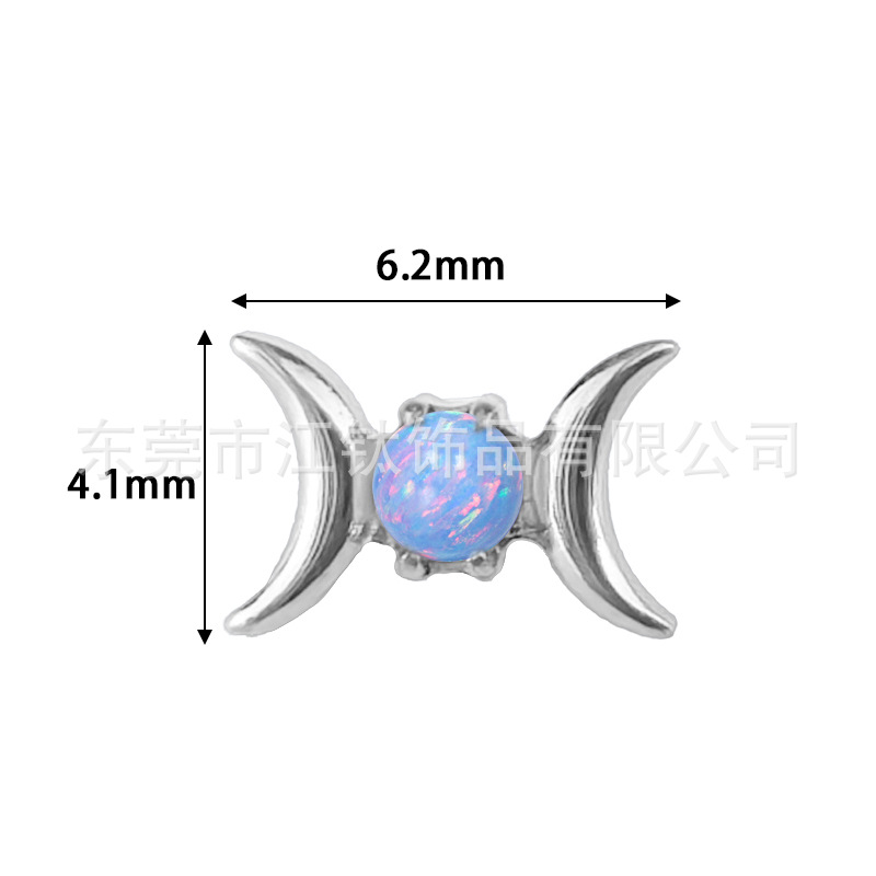 G23 Titanium Alloy Double Moon Crescent Ear Piercing Jewelry with Opal - Cartilage Stud for Men Women - Image 3