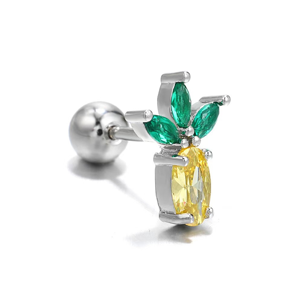 Copper Gold-Plated Ear Bone Nails Fruit Grape Pineapple Watermelon Summer Earrings Piercing Jewelry - Image 5