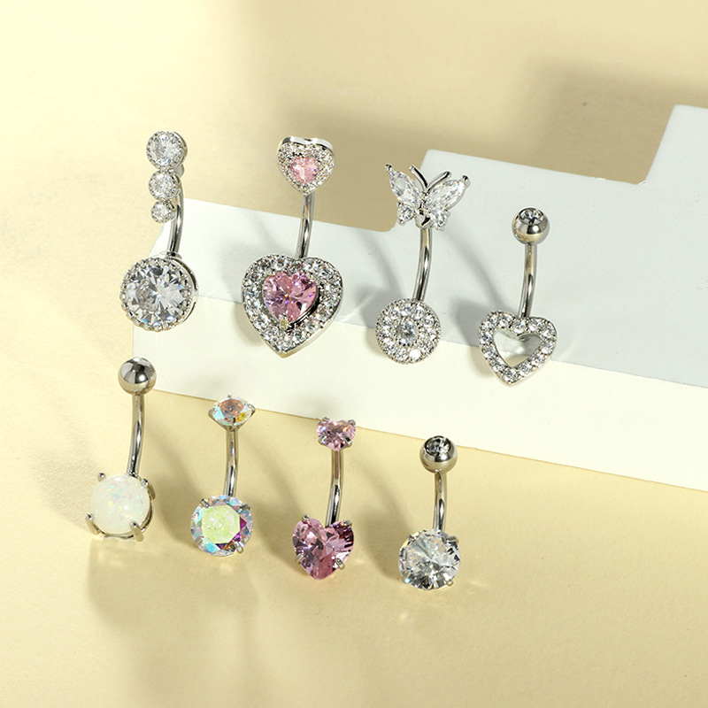 Heart-Shaped Belly Ring Set – 8-Piece 316L Surgical Steel CZ Belly Button Rings for Women - Image 4