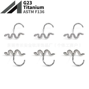 F136 Titanium Integrated Snake-Shaped Nose Stud Nose Ring Ear Bone Stud Earring G23 Titanium Alloy Body Piercing Jewelry