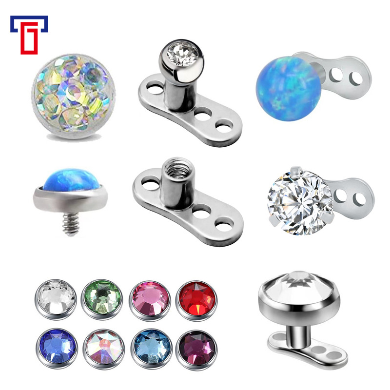 G23 Titanium Buried Nail Opal Skin Triangle Flower Leather Anchor Nail - Cartilage Earring - Image 3
