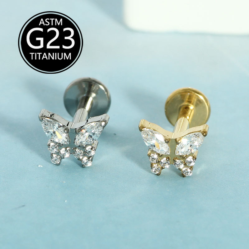G23 Titanium Diamond Butterfly CZ Lip Labret Stud Implant Grade Body Piercing Jewelry - Image 4
