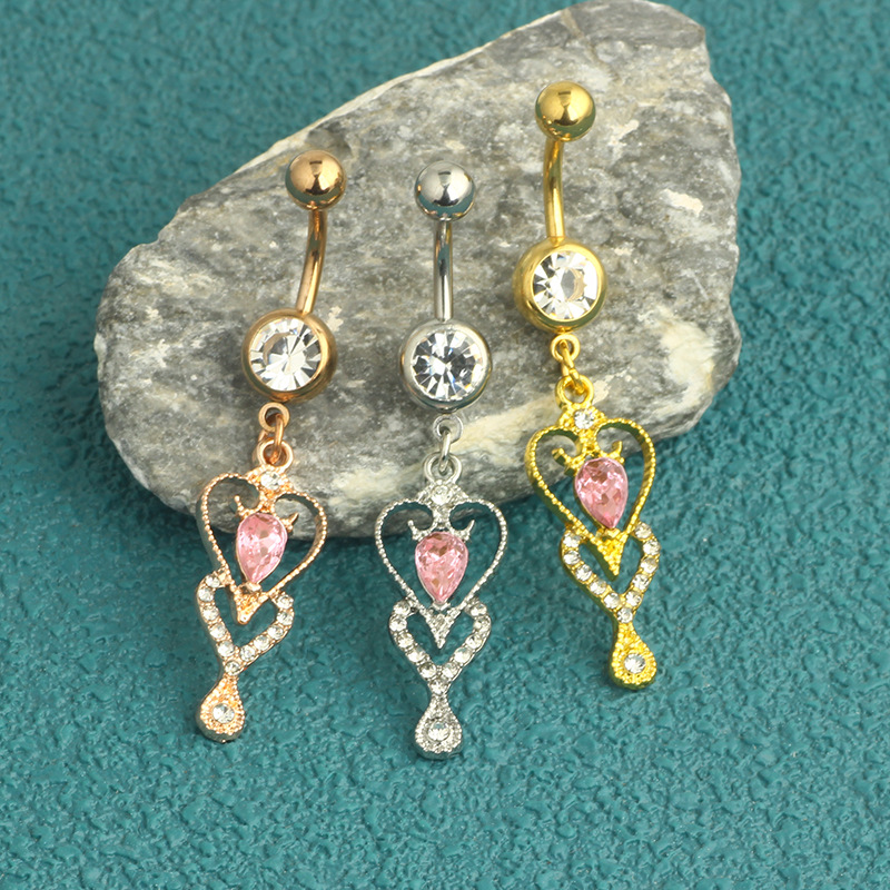 Stainless Steel Heart Belly Button Ring Dangle Navel Piercing Jewelry Rose Gold - Image 5