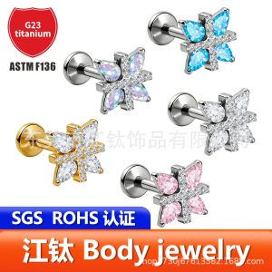 Cross-Shaped Eight-Pointed Star Zircon Ear Stud G23 Titanium Alloy Body Piercing Jewelry
