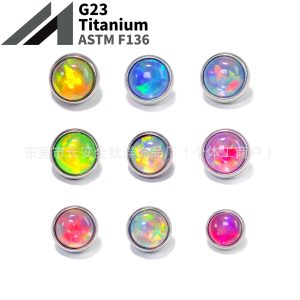 F136 Titanium Flat Back Opal Earrings Labret Stud Lip Nose Tongue Piercing Jewelry G23 Titanium Alloy