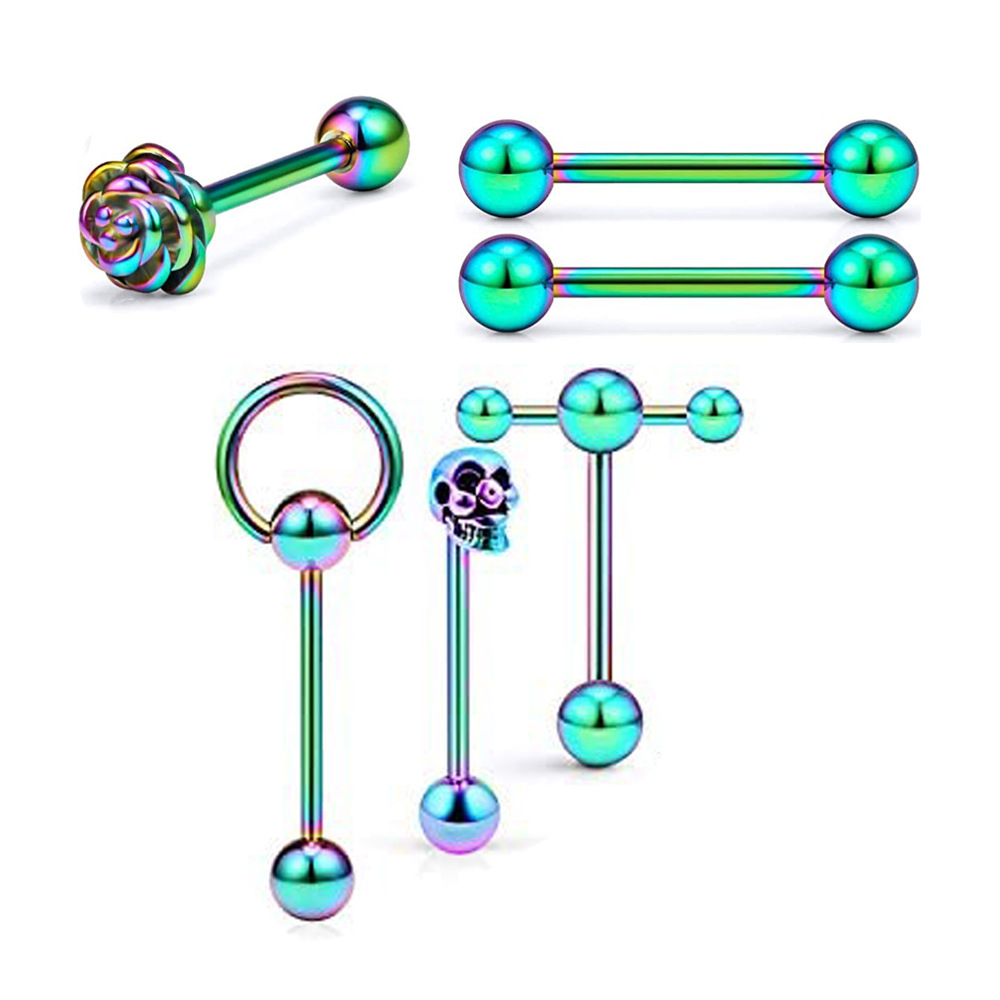 Stainless Steel Classic Tongue Stud 6 Piece Set Amazon Hot Selling Straight Rod Mixed 5 Color Optional Tongue Ring Piercing Jewelry - Image 3