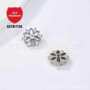 Titanium Flower Zircon Ear Bone Nail Labret Stud - ASTM F136 (G23) Ear Piercing Jewelry