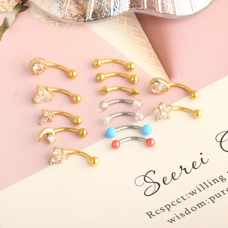 Heart-Shaped CZ Eyebrow Ring Stainless Steel Universal Eyebrow Piercing Jewelry Black 18K Gold Plated - Image 3