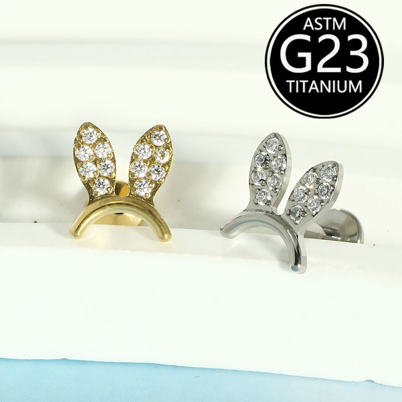 Titanium Lip Piercing Labret Stud with Cute Animal Zircon Ear Bone Nail 6-10mm Available - Image 5