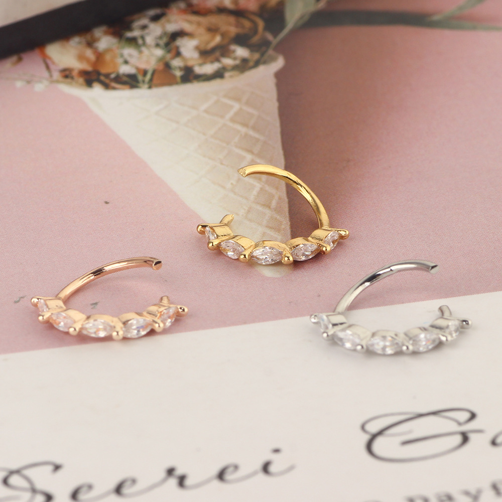 Zircon Punk Rose Gold Rhombus Nose Ring Ear Cartilage Daith Earring with Tree Pattern - Image 4