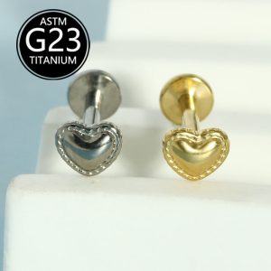 G23 Titanium Heart Shape Internal Thread Lip Piercing Labret Stud Ear Cartilage Jewelry