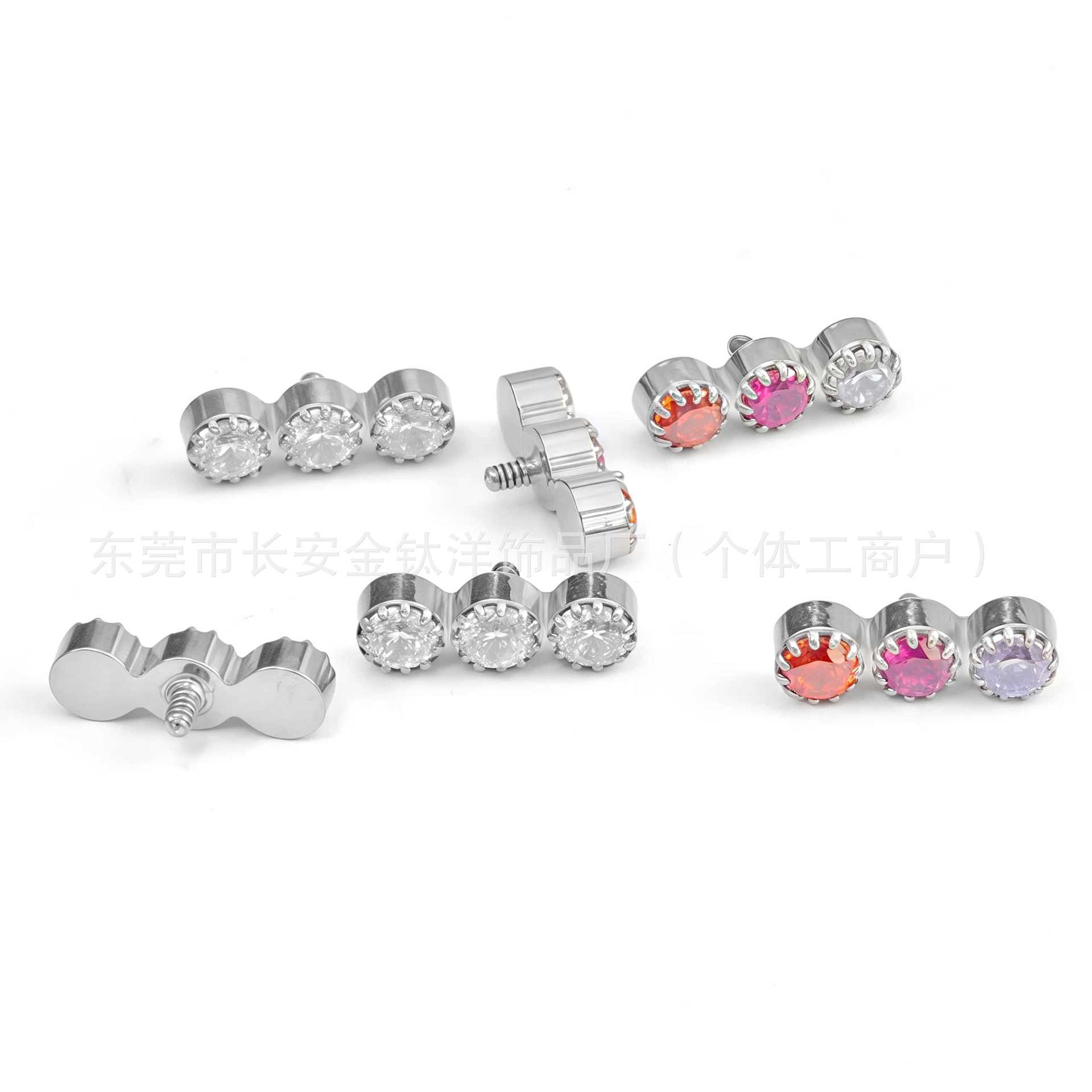 F136 Titanium Inner Tooth Straight Three-Zircon Lip Nose Ear Piercing Jewelry - 1.2mm*14mm - Image 5