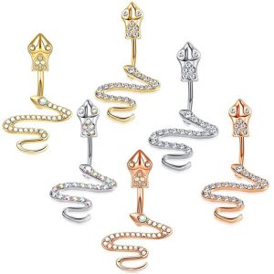 Snake Navel Ring Curved Barbell 316L Surgical Steel Rose Gold AB Drill Belly Button Jewelry