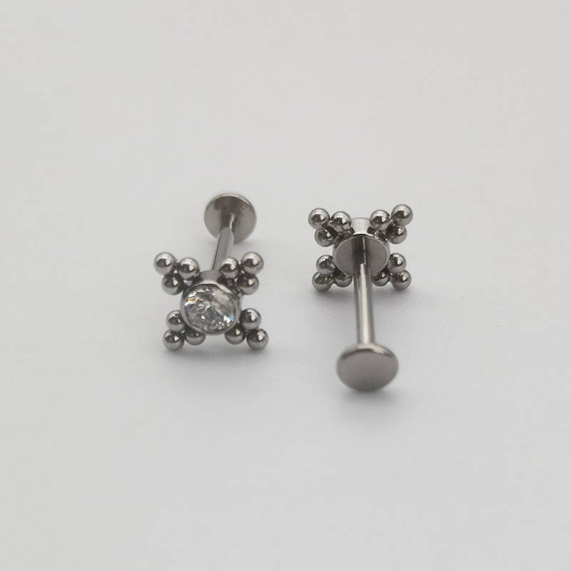 ASTM F136 G23 Titanium Labret Stud Lip Piercing Jewelry Zircon Internal Thread 1.2x12mm - Image 4