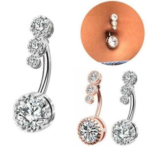 Gold Cubic Zirconia Belly Button Ring, Copper Inlaid Zircon Belly Ring, Body Piercing Jewelry