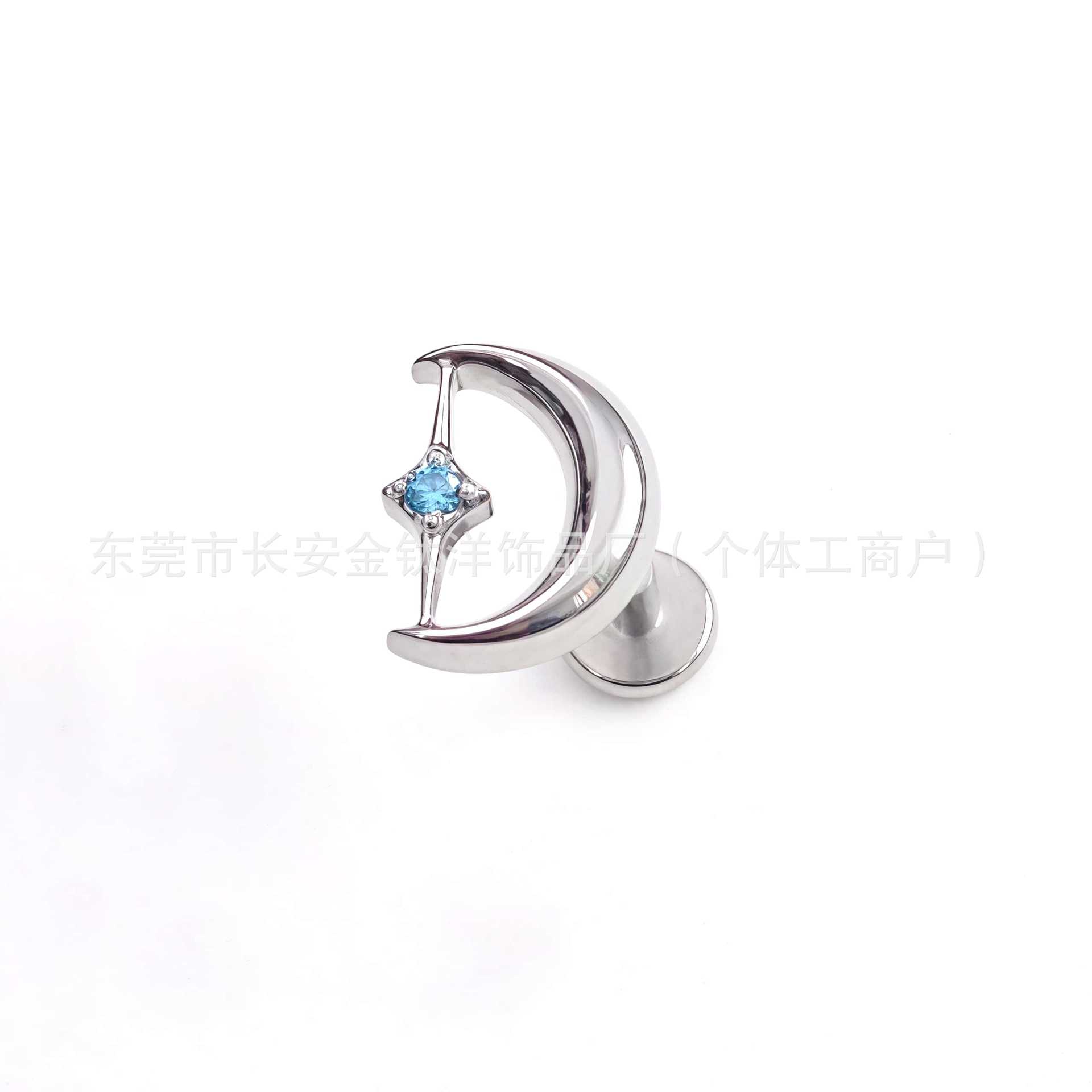 F136 Titanium Moon Inlaid 5A Zircon Earrings - Lip Nails Cochlear Nails G23 Titanium Alloy Body Piercing Jewelry - Image 3