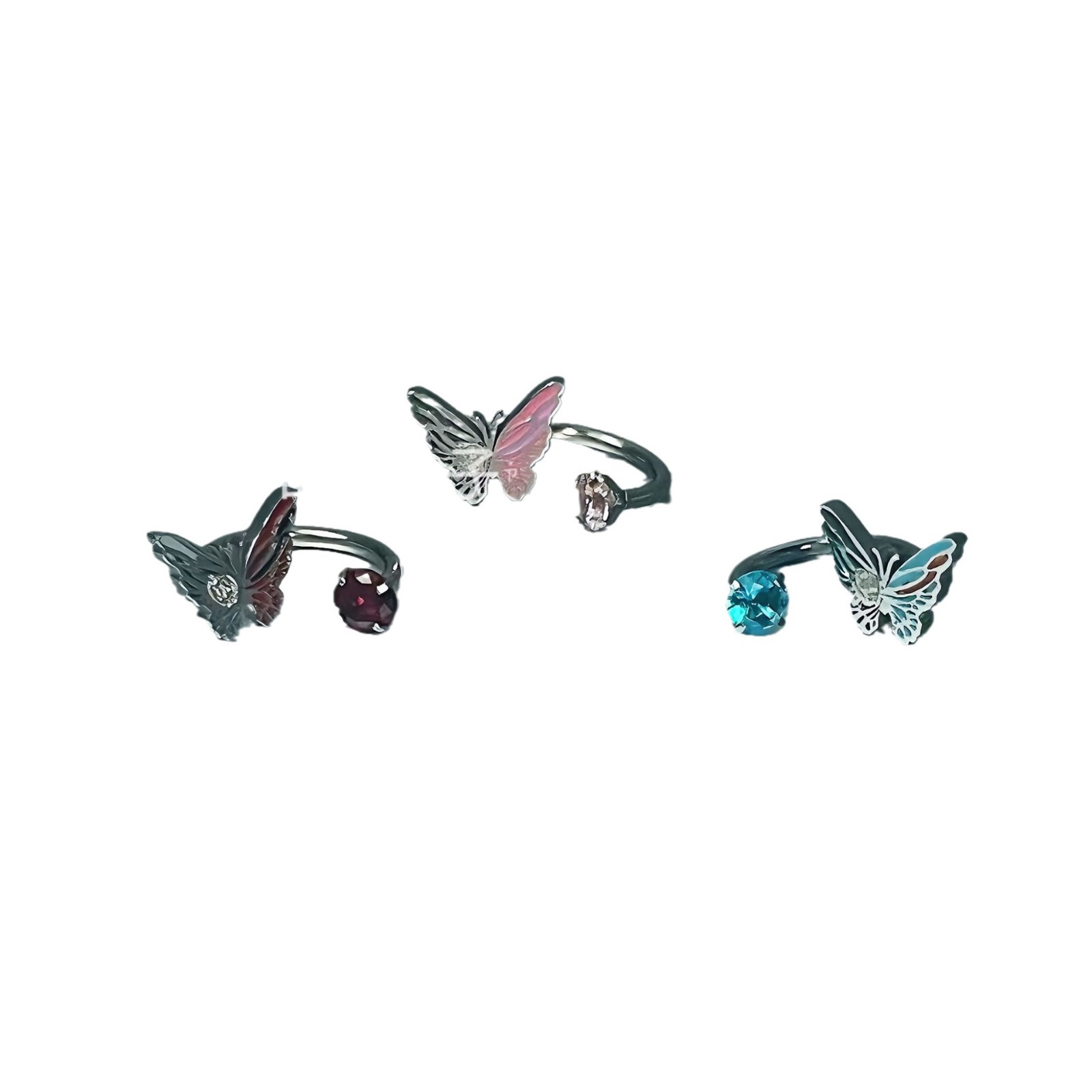 Phoenix Butterfly Rose Lip Ring - 316L Surgical Steel Internal Thread Lip Hoop for Women - 12mm Ring Diameter 1.2mm Thick - Pink Crystal Lip Piercing Jewelry - Image 5
