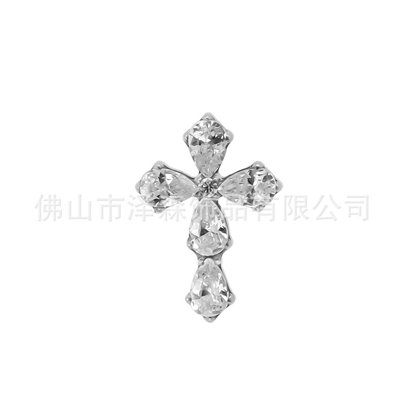 F136 Titanium Alloy Cross Earrings Inlaid with Zircon Water Drop Lip Nail Earrings Internal Thread Ear Bone Nails - Image 5
